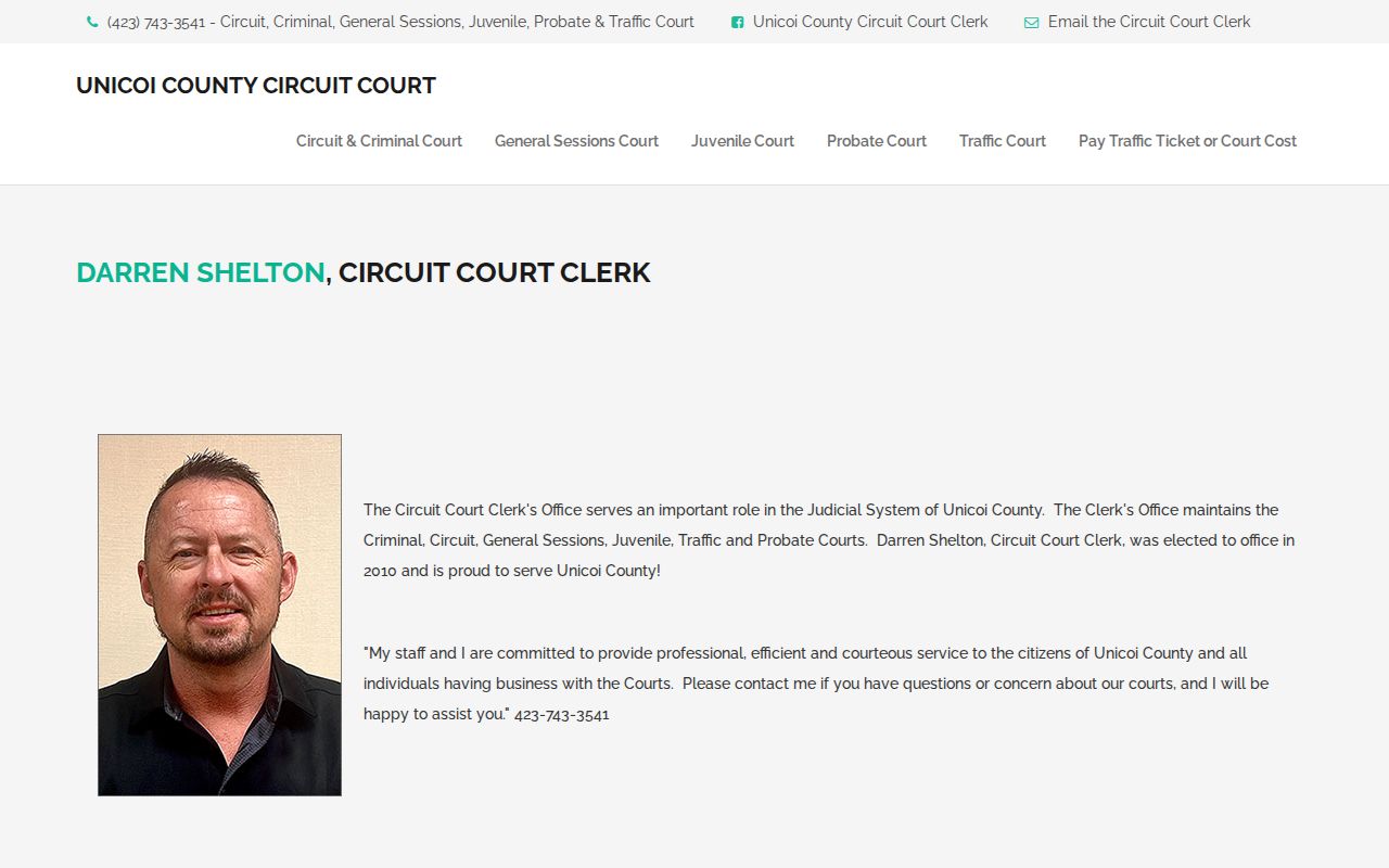 Unicoi County Circuit Court Clerk Darren Shelton page with office and record information